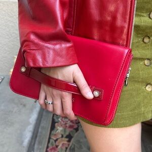 Versace Jeans Collection Red Clutch with Gold Hardware